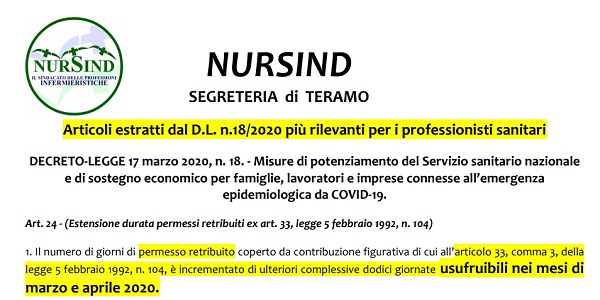 nursind teramo decreto coronavirus